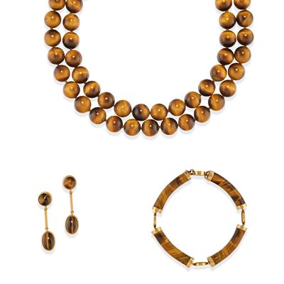 Lotto di gioielli in oro giallo 14k e 18k con occhio di tigre
