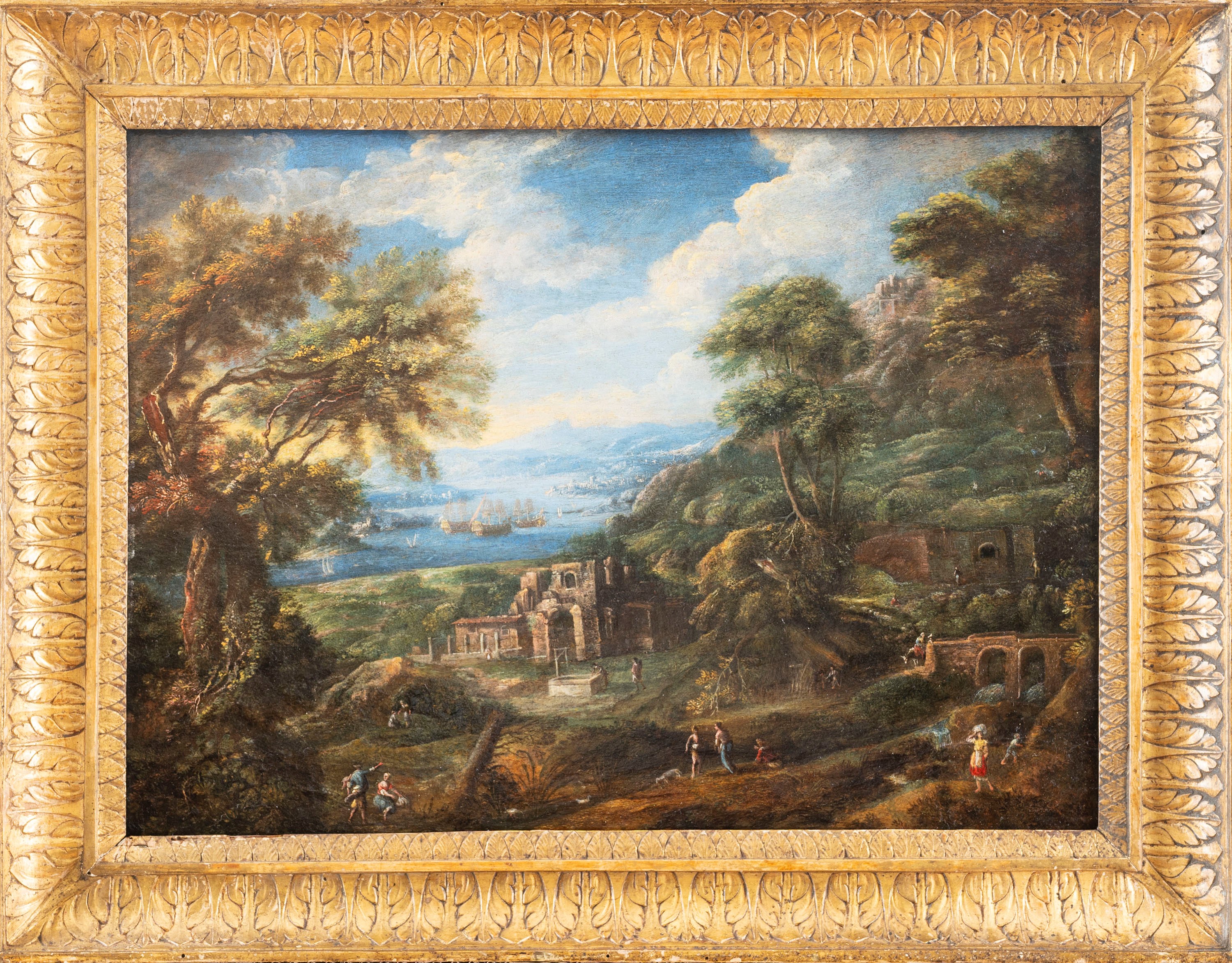 Scuola Tedesca, Secolo XVII - Christian Georg Schuetz, Paesaggio con casolare e fiume in lontanan...