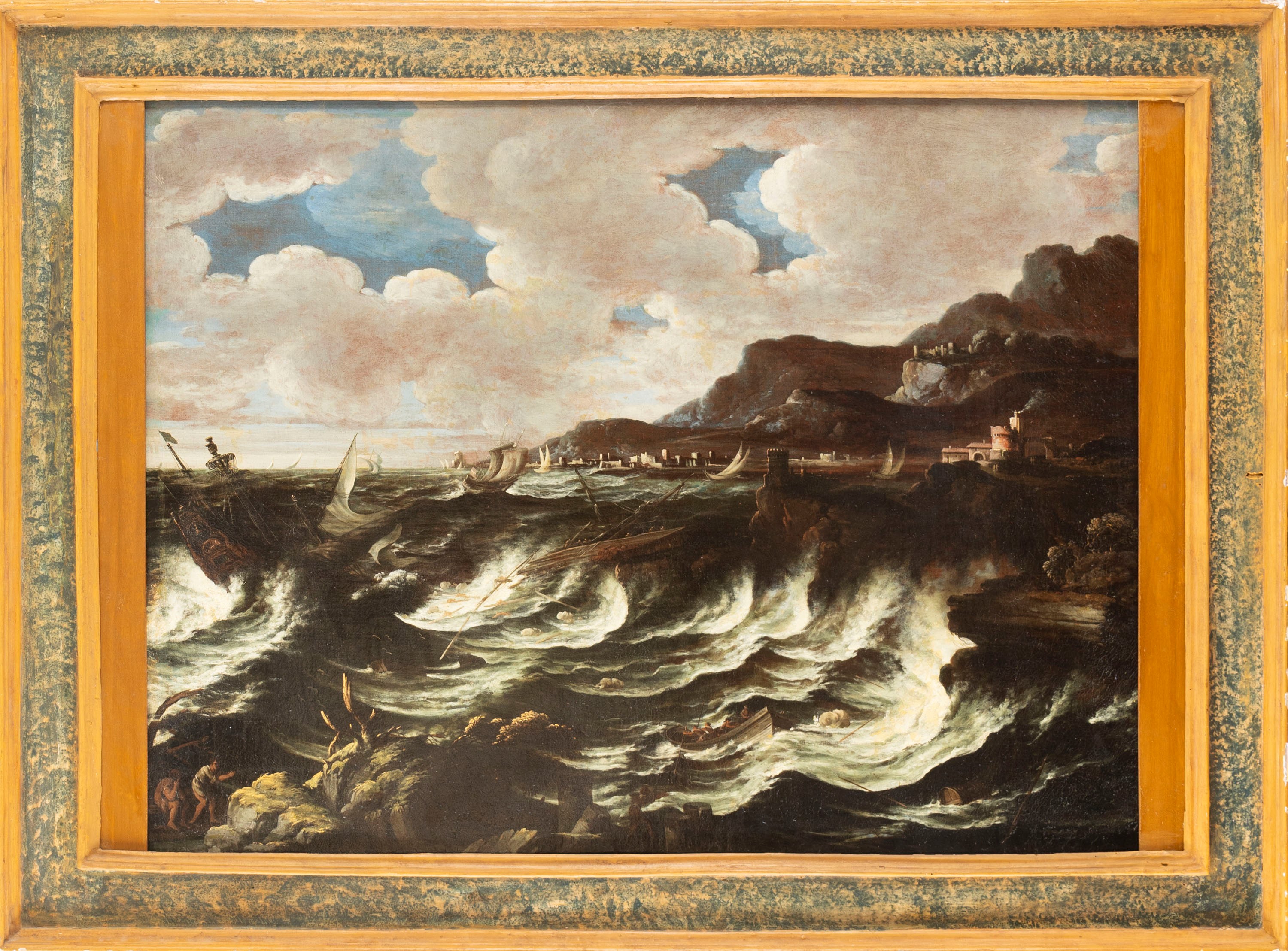 Cerchia di Pieter Mulier, Detto il Tempesta (haarlem 1637 – Milano 1701) - Burrasca con velieri e...