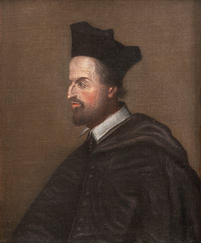 Autore sconosciuto, Ritratto di Cornelio Giansenio a mezzo busto di profilo, olio su tela