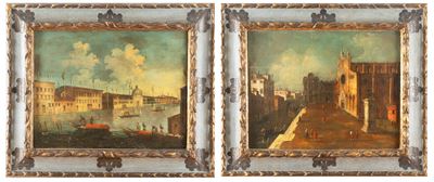 Autore ignoto, Due vedute di Venezia, olio su tela