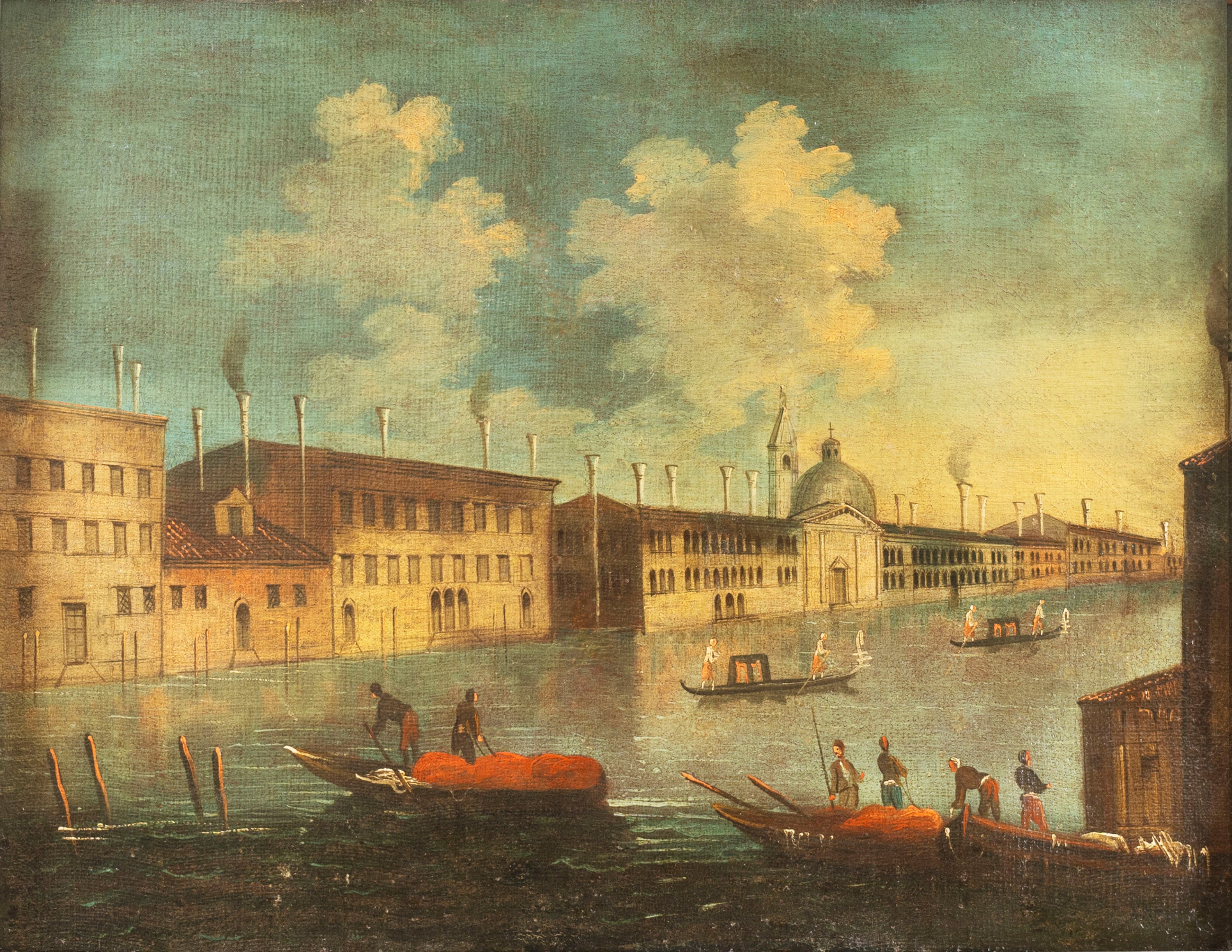 Maniera di Antonio Canal, Detto il Canaletto - Autore ignoto, Due vedute di Venezia, olio su tela