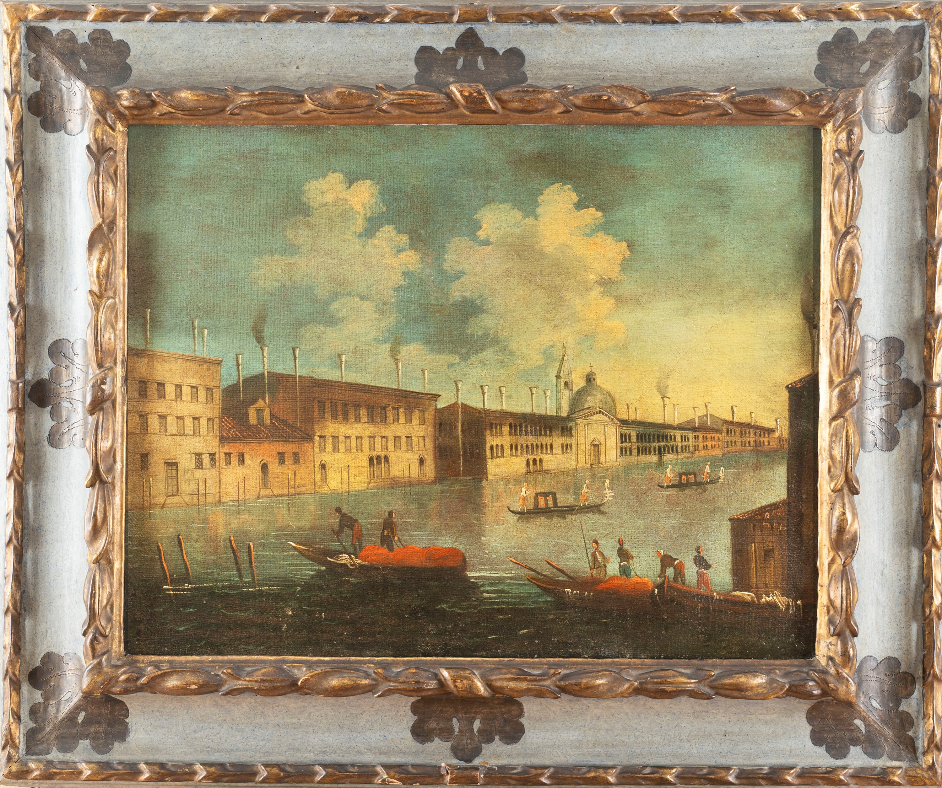 Maniera di Antonio Canal, Detto il Canaletto - Autore ignoto, Due vedute di Venezia, olio su tela