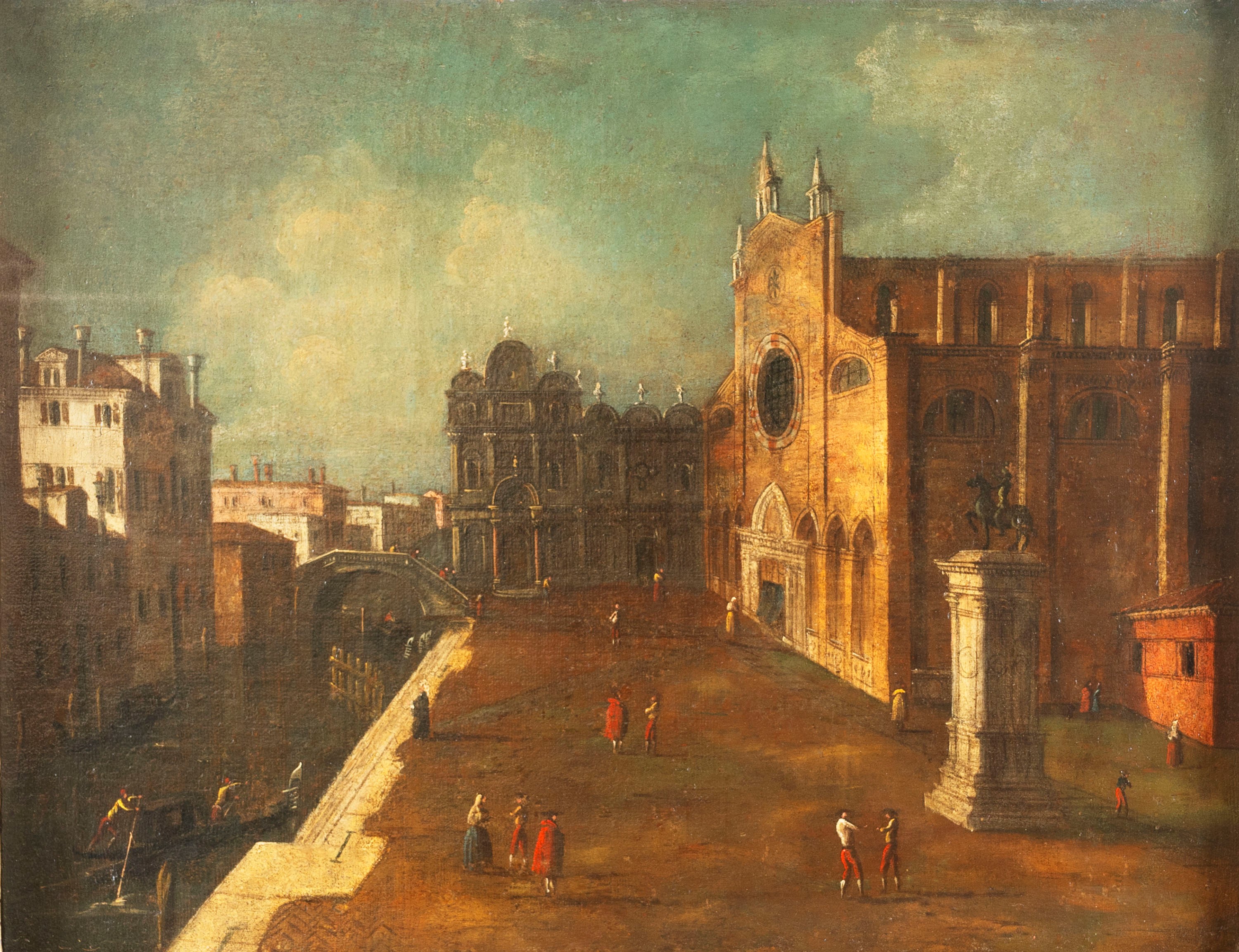 Maniera di Antonio Canal, Detto il Canaletto - Autore ignoto, Due vedute di Venezia, olio su tela