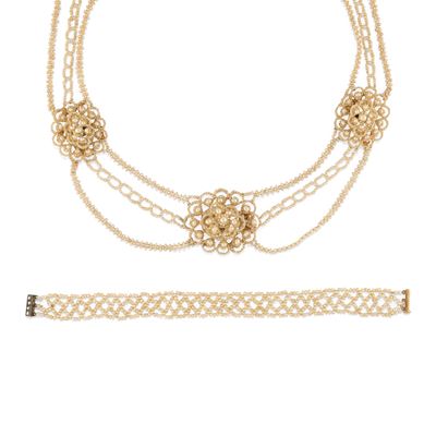 Demi-parure in argento con microperle, composta da collana e bracciale