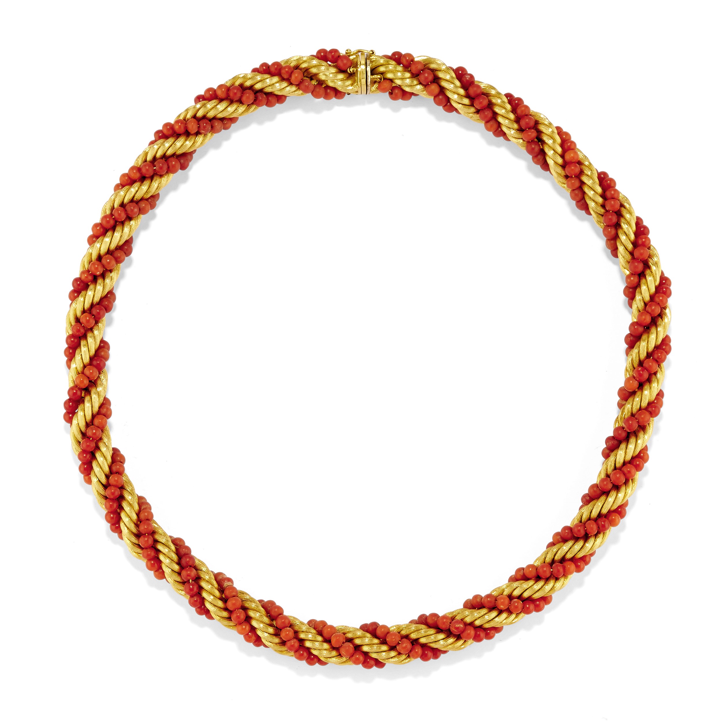 Demi parure in oro giallo 18k con corallo arancione