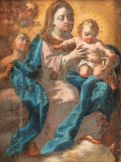 Madonna con Bambino e angeli, olio su tela