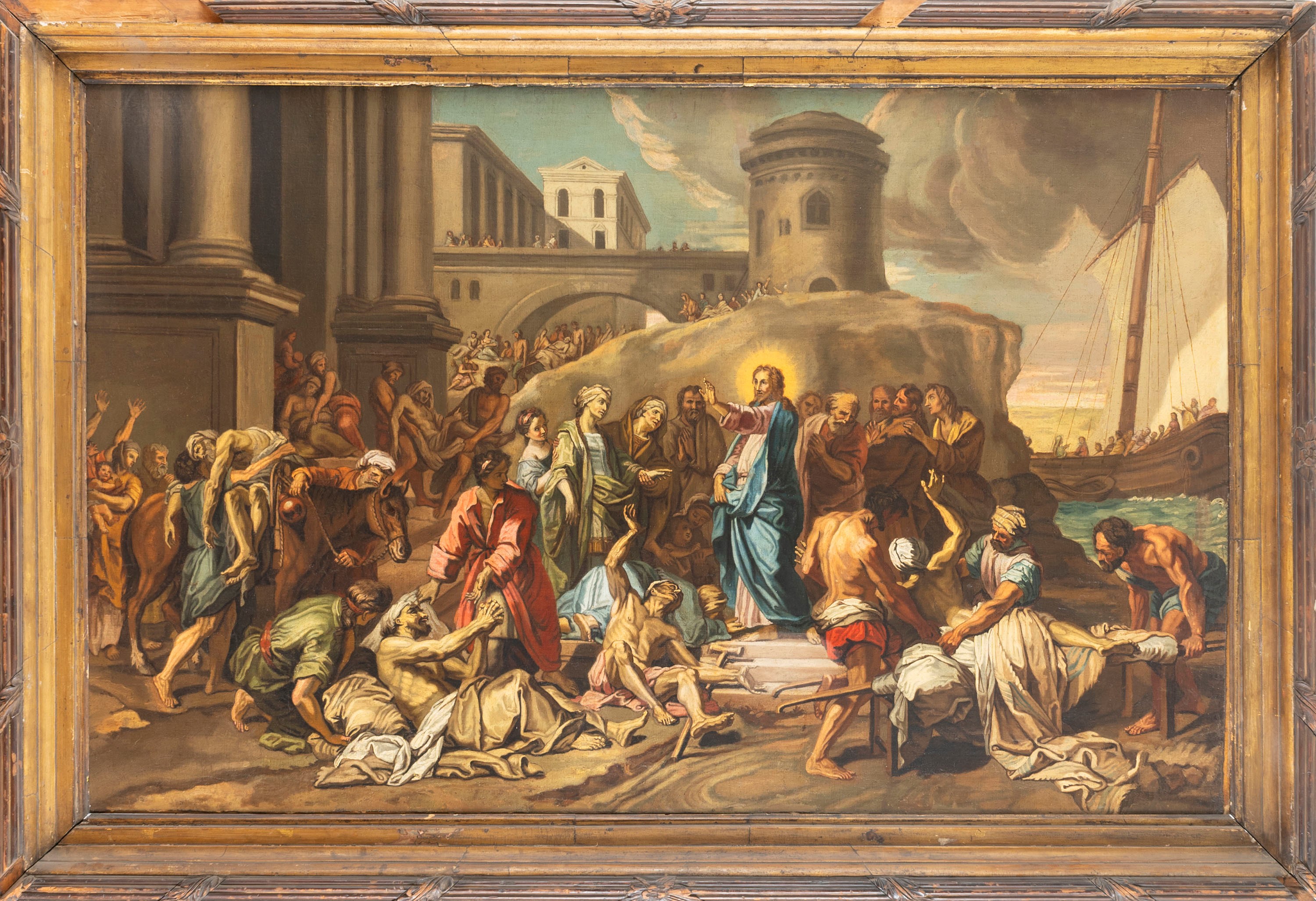 Scuola Napoletana, Secolo XVIII - Autore sconosciuto, Gesù risana gli storpi, olio su tela
