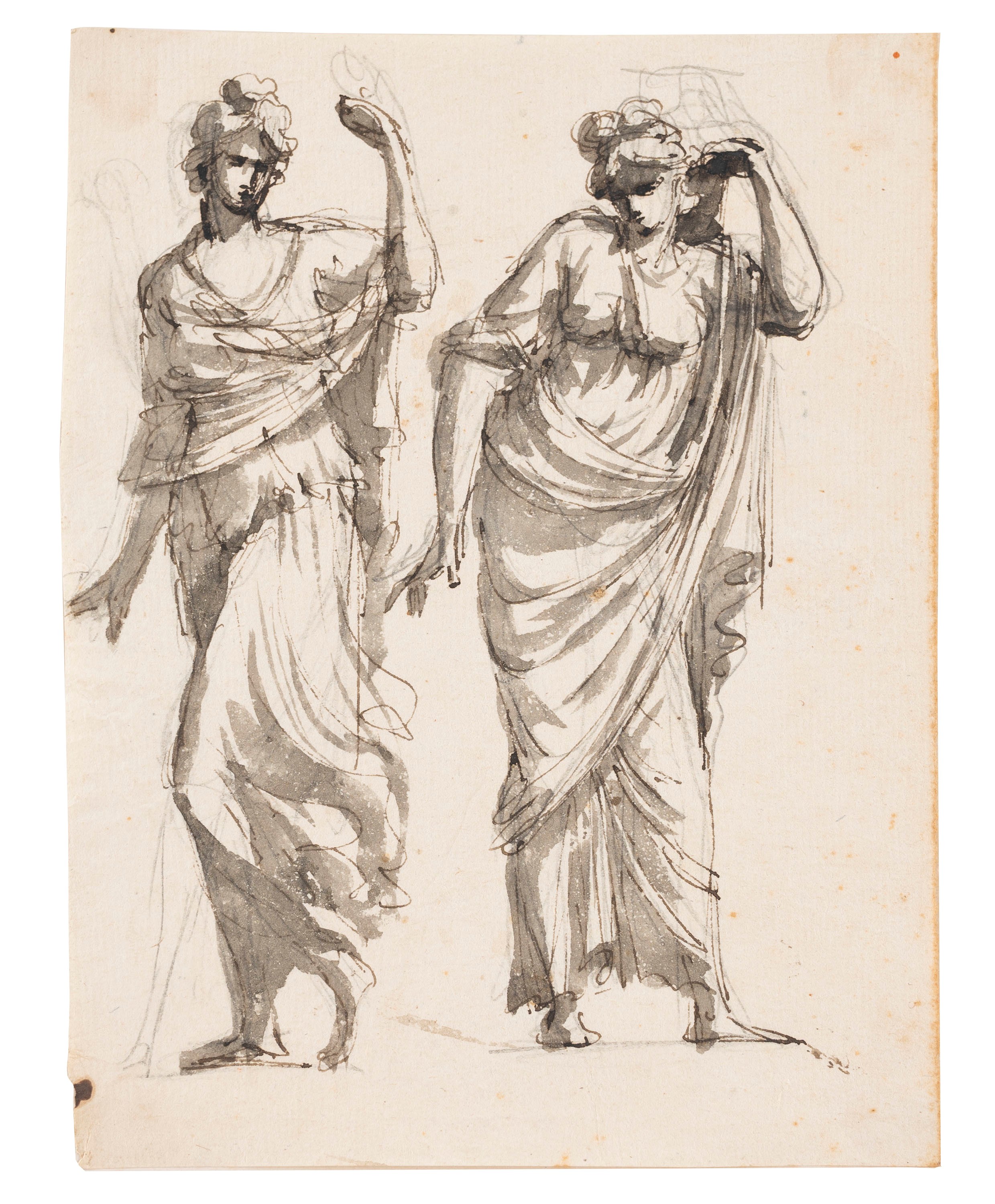 Giacomo Rossi - Studio per figure classiche femminili, tre disegni a penna e acquerello su carta