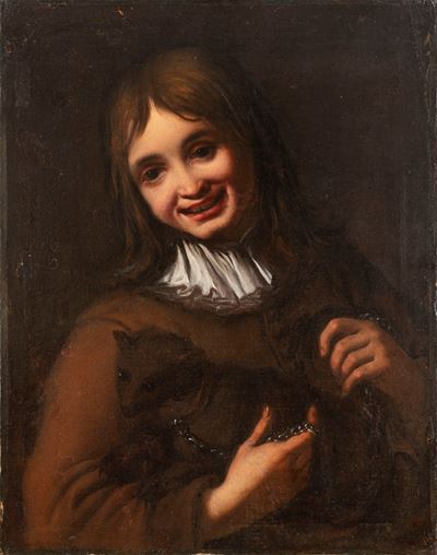 Autore sconosciuto, Ritratto di giovane con furetto, olio su tela