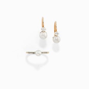 A 18K yellow gold, diamond and micropearl (prob. natural) parure