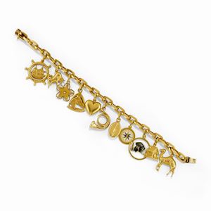 Bracciale charms in oro giallo 18K e smalto
