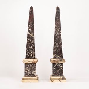 Pair of marble obelisks, 20th century