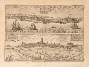 Elsenor (Helsingor coastal city in north-eastern Denmark) – Ripen (Ribe the oldest city in Denmark). Donabat huic opera Hieronymus Scholeus.