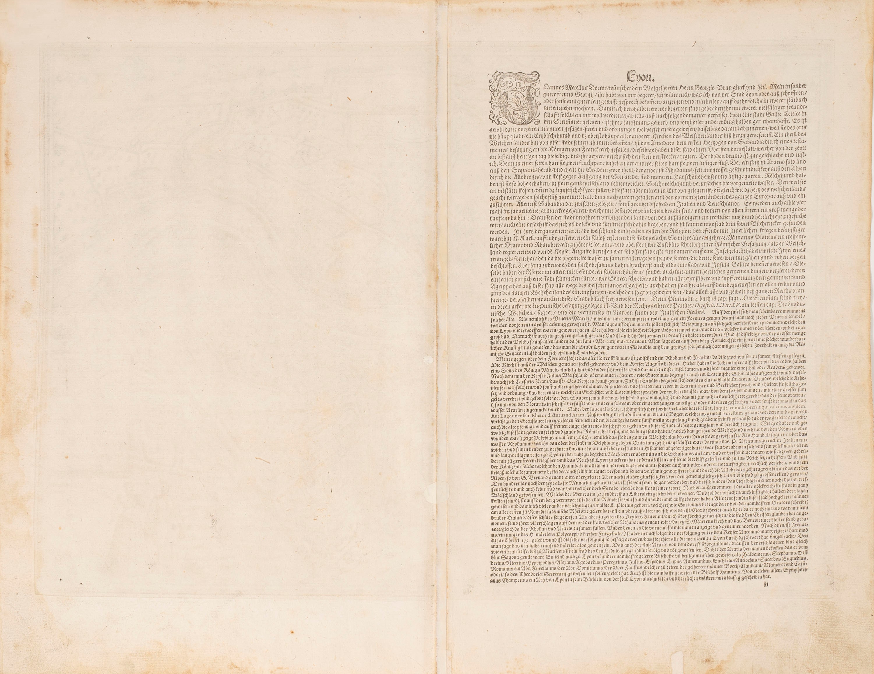 Braun, Georg - Hogenberg, Frans - Lugdunum. Lyon Qui De la France Sers De Forte & Rempart. Lyon Q...