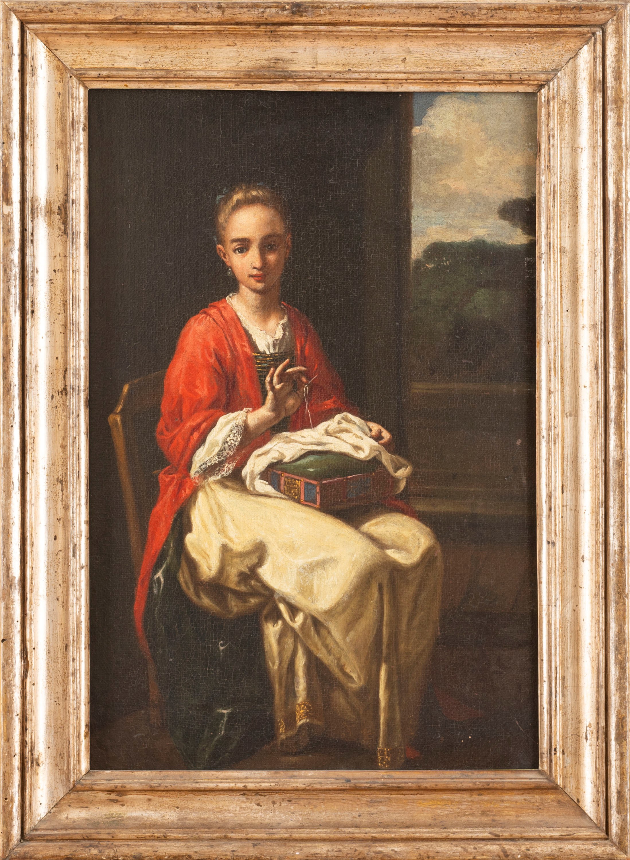Antonio Mercurio Amorosi - Giovane donna che cuce, olio su tela