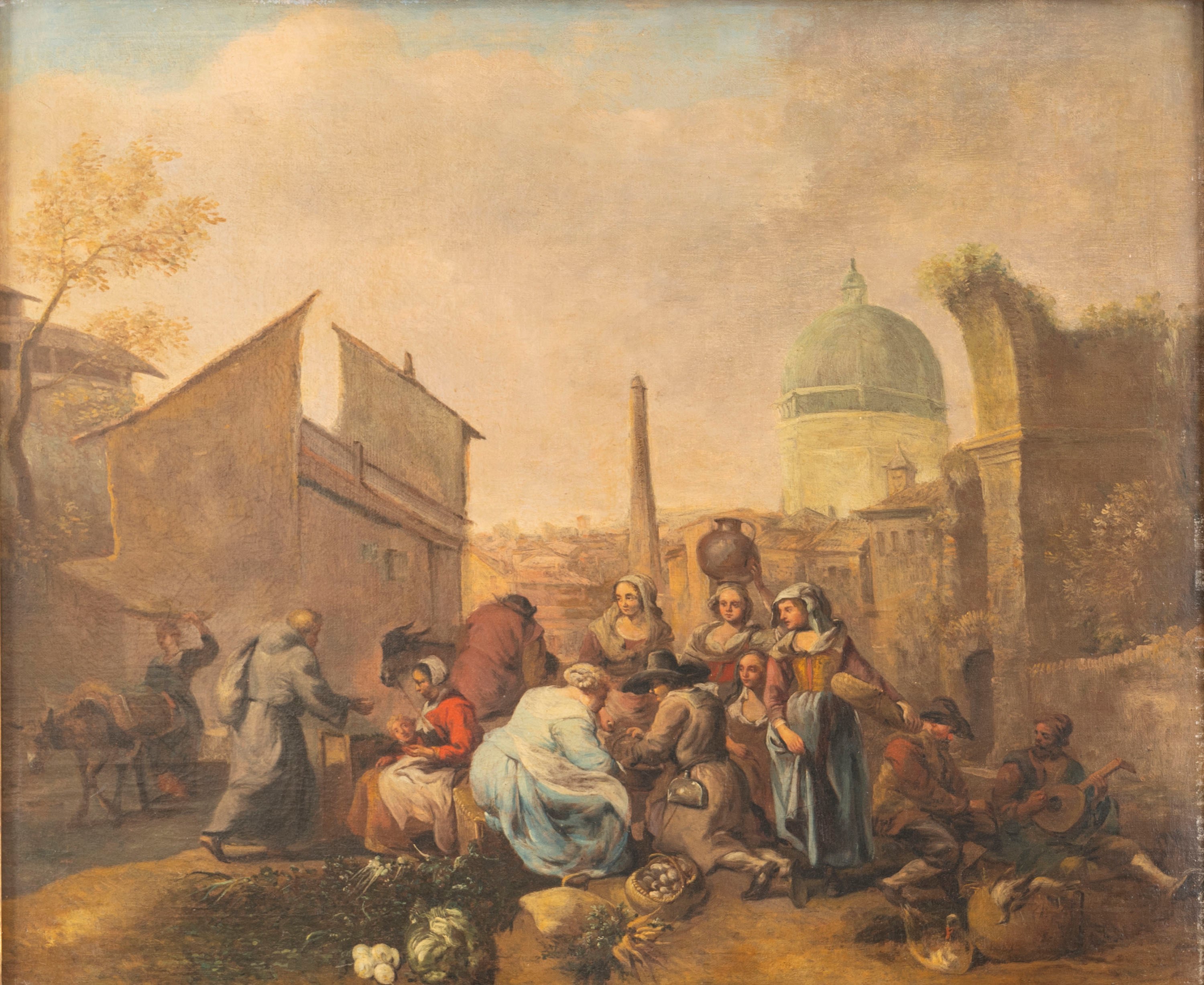 Cerchia di Hendrick Mommers (1623 - 1693) - Hendrick Mommers, Due scene di mercato con vedute di ...