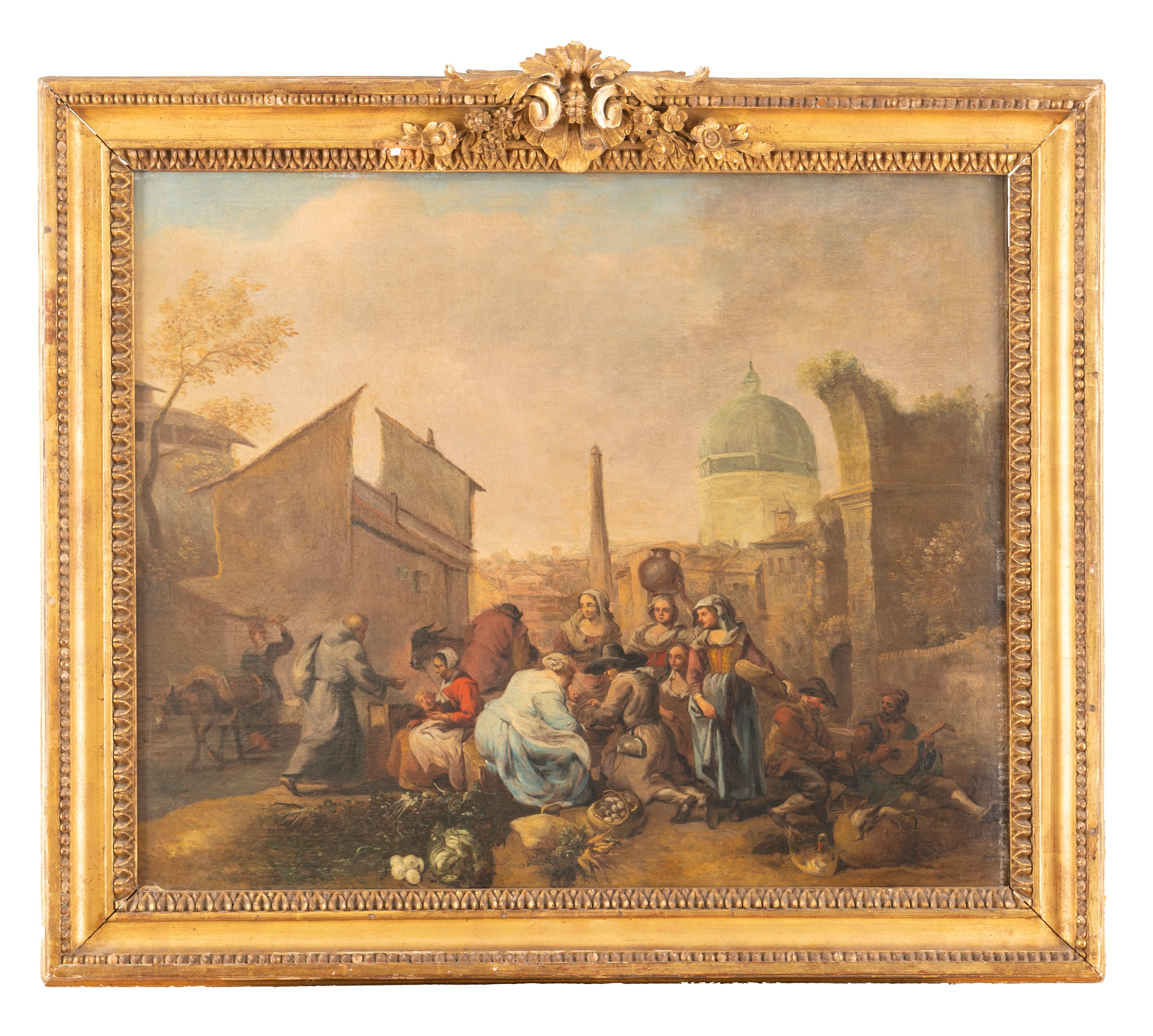 Cerchia di Hendrick Mommers (1623 - 1693) - Hendrick Mommers, Due scene di mercato con vedute di ...