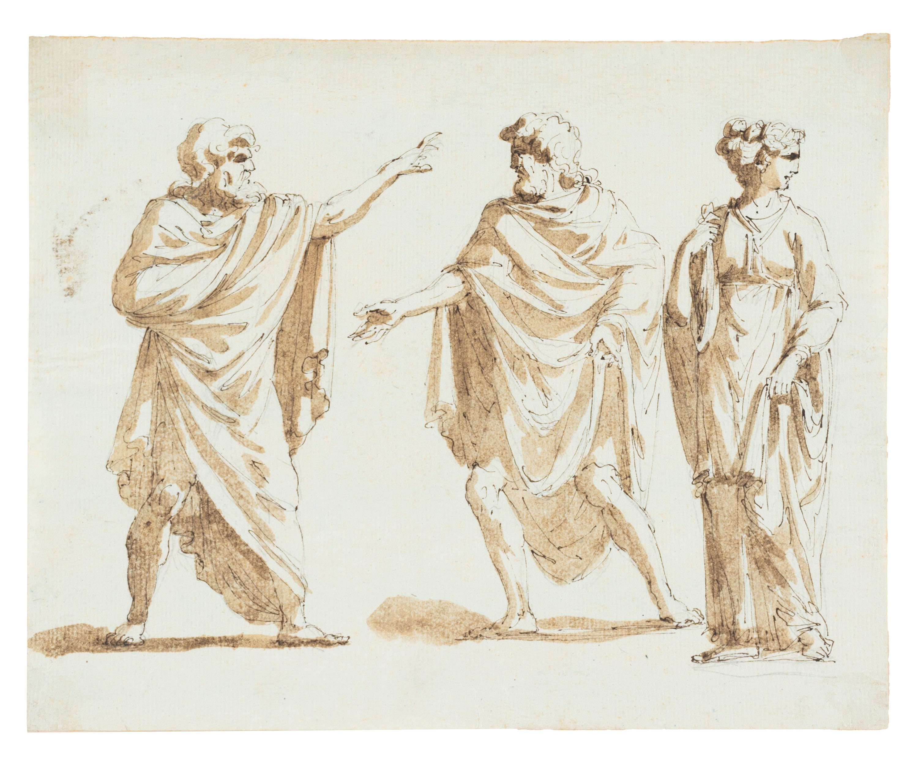 Giacomo Rossi - Studi per scene classiche, tre disegni a penna, inchiostro e acquerello