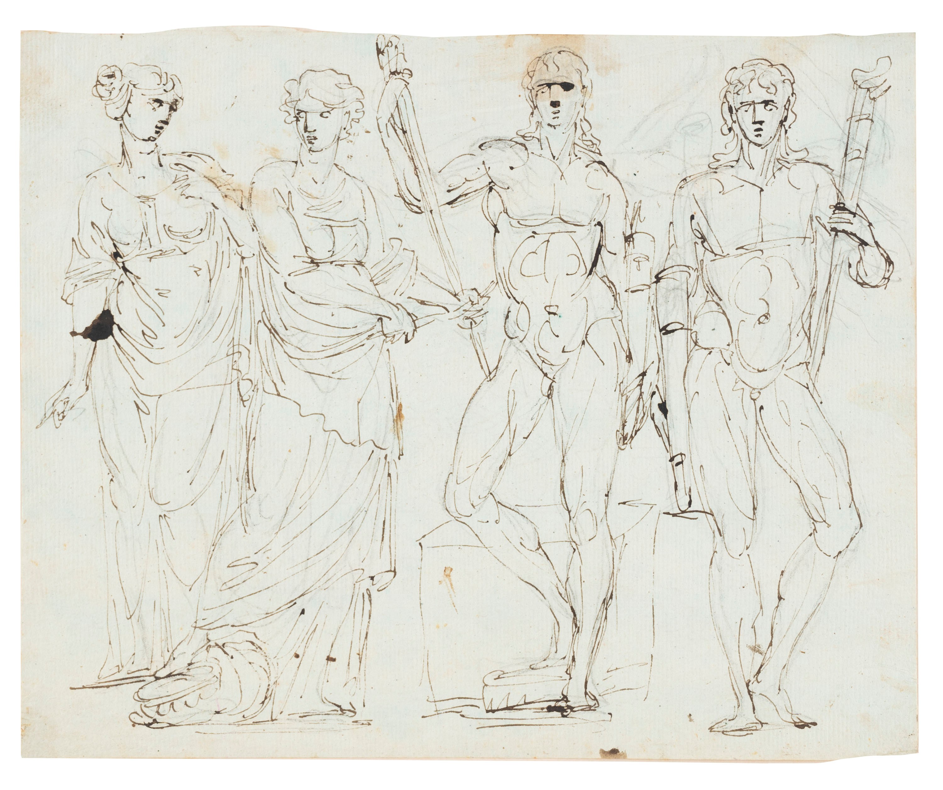 Giacomo Rossi - Studi per scene classiche, due disegni a penna, inchiostro bruno e acquerello su ...
