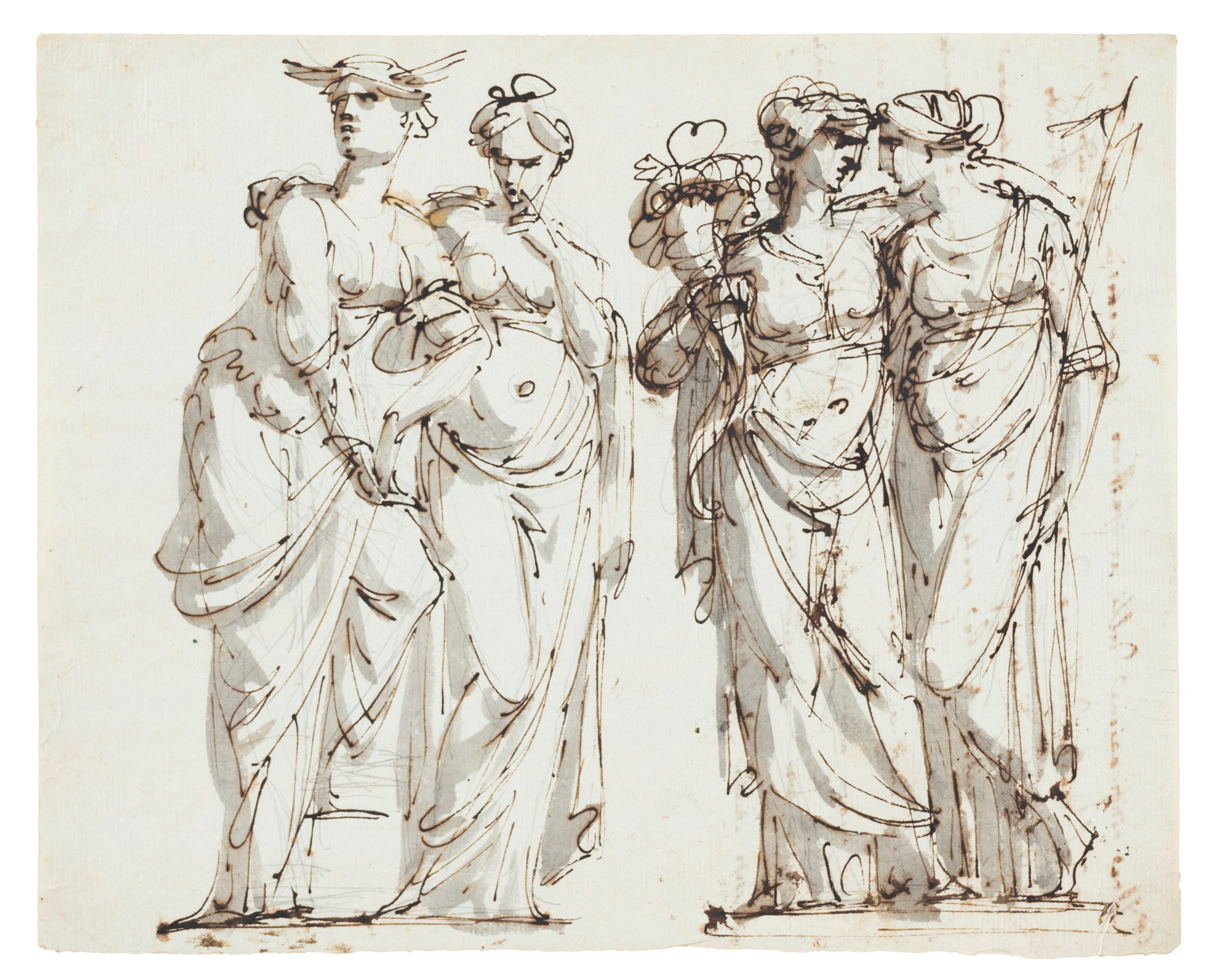Giacomo Rossi - Studi per scene classiche, due disegni a penna, inchiostro bruno e acquerello su ...