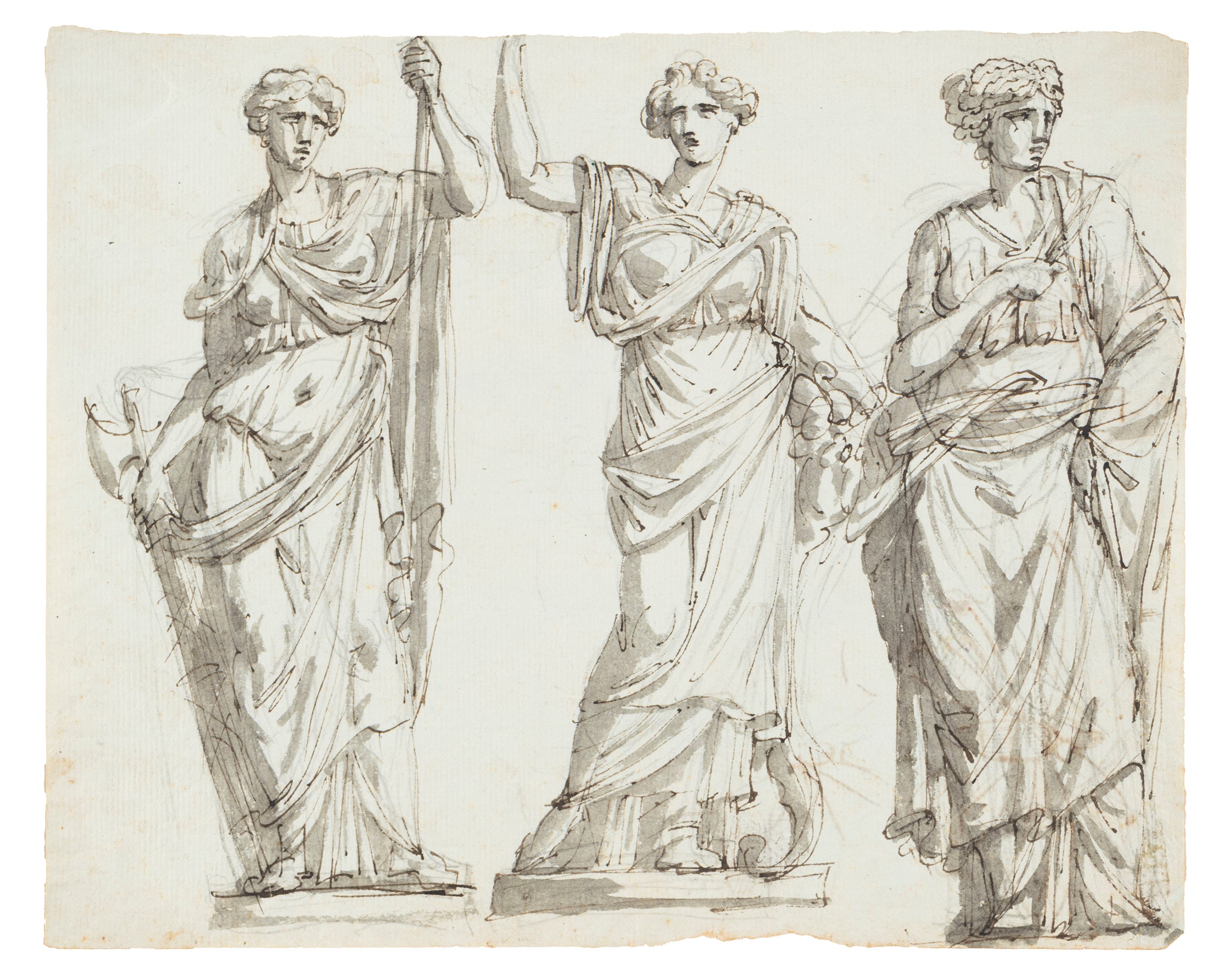 Giacomo Rossi - Studi per scene classiche, due disegni a penna e acquerello su carta