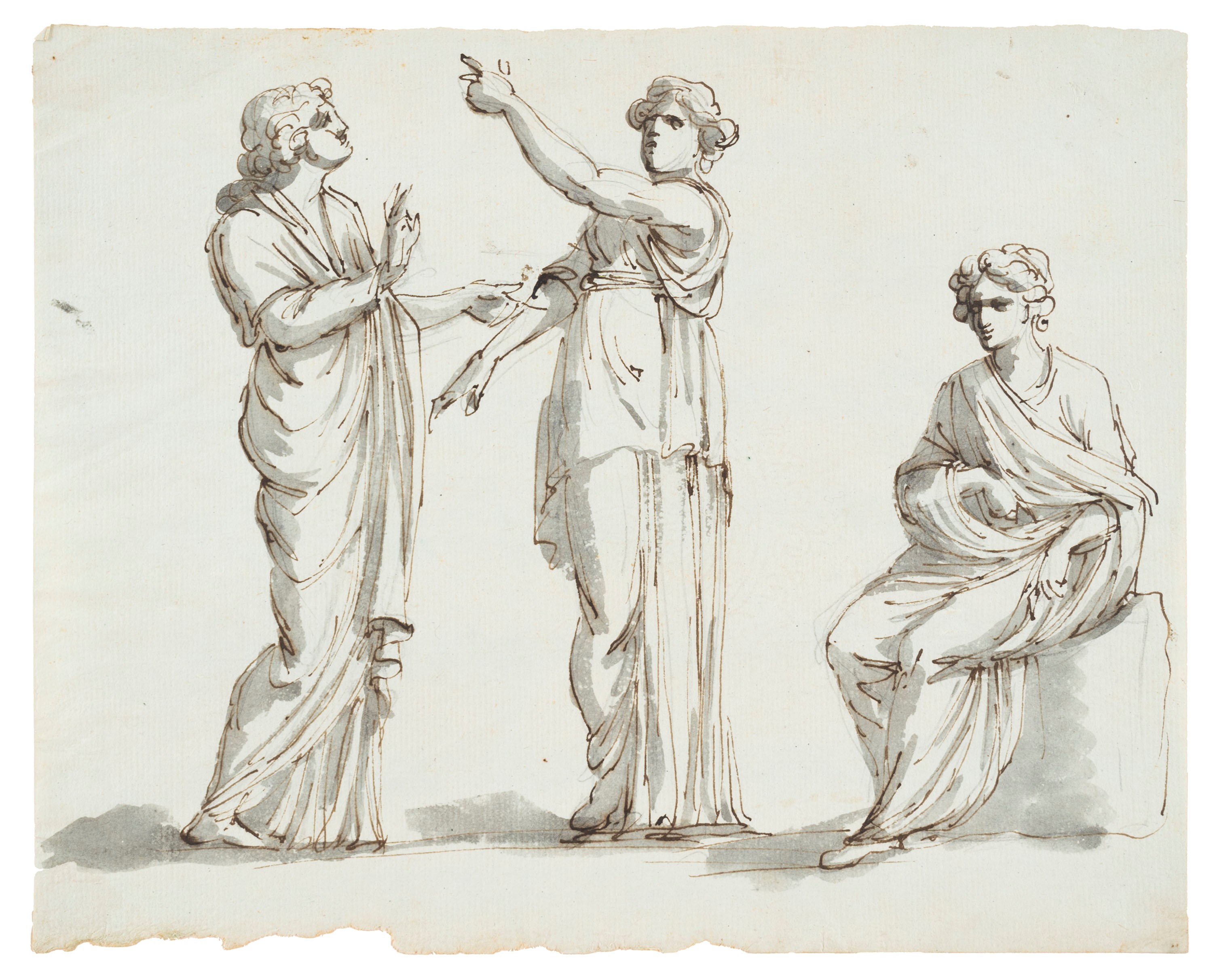 Giacomo Rossi - Studi per scene classiche, due disegni a penna e acquerello su carta