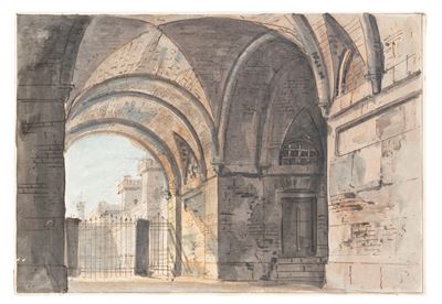 Alessandro Sanquirico, Studio per scenografia con portico - penna, inchiostro bruno, acquerelli s...