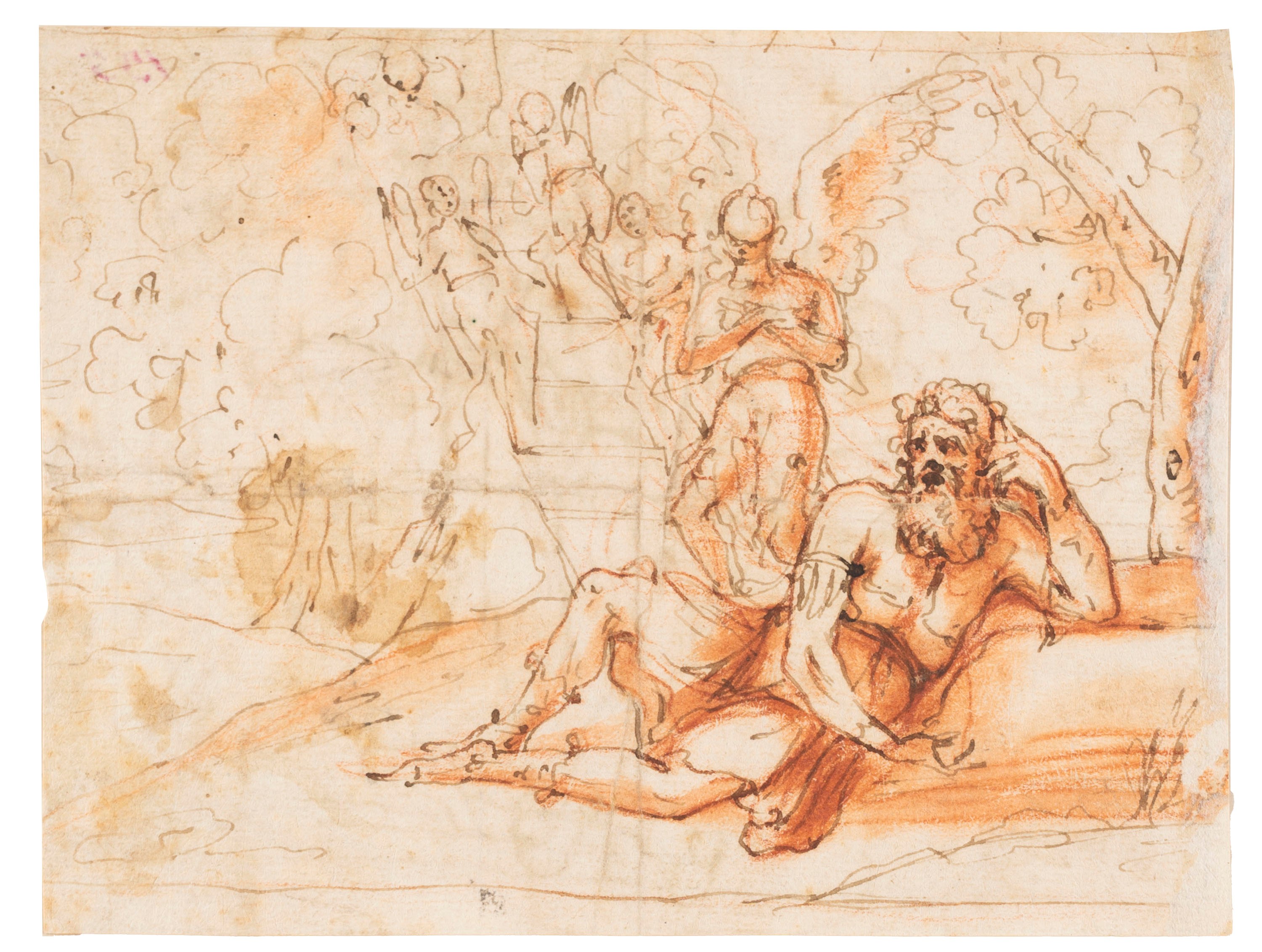Scuola Italiana, Secolo XVII - Insigni Autore, La Carità e Il sogno di Giacobbe, due disegni a pe...
