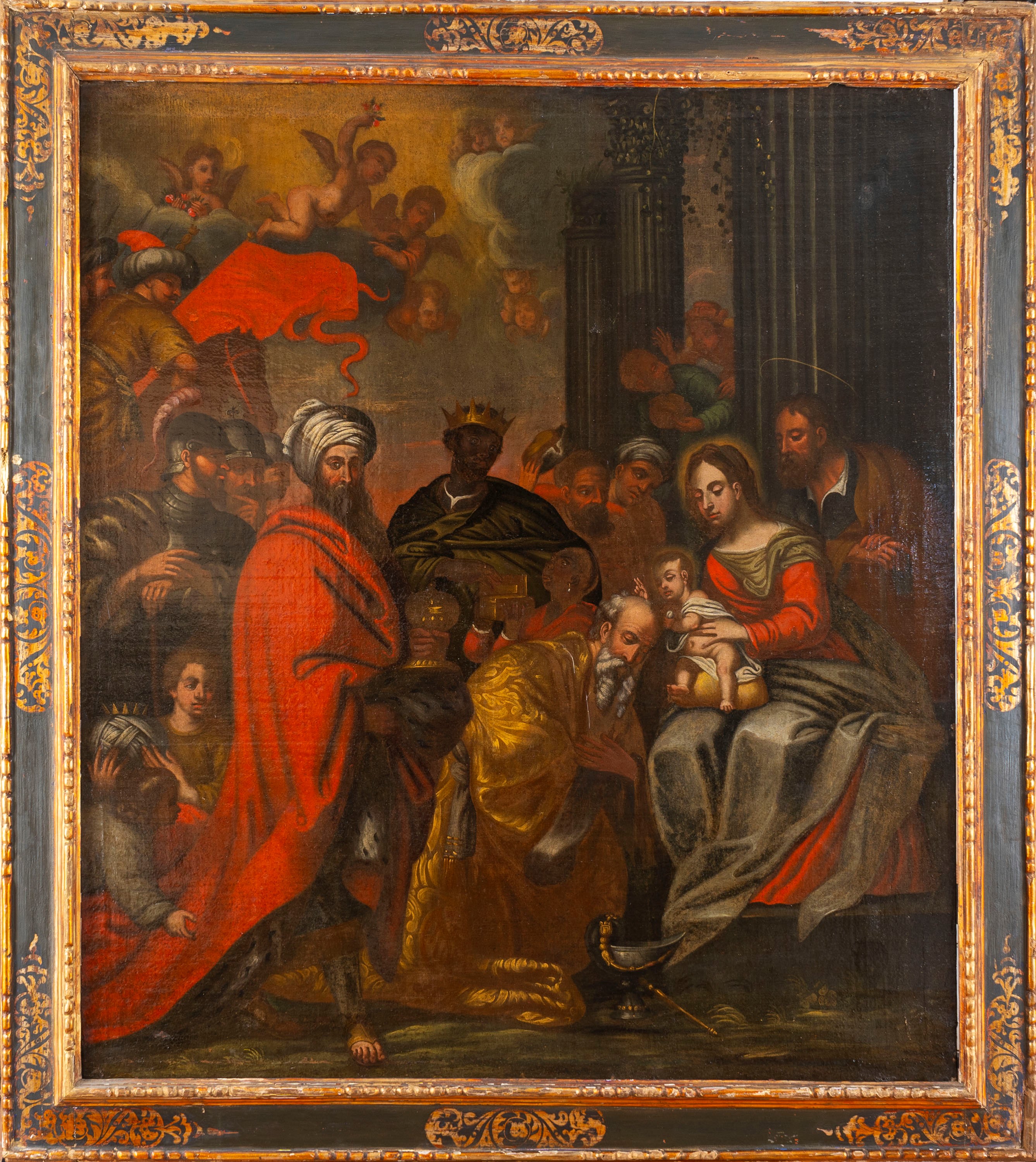 Scuola Italiana, Secolo XVII - Autore ignoto, Adorazione dei Magi, olio su tela
