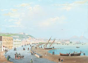 Gouache on paper depicting the Gulf of Naples