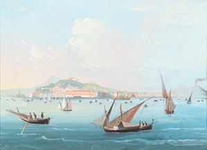 Gouache on paper depicting Naples seen from the sea