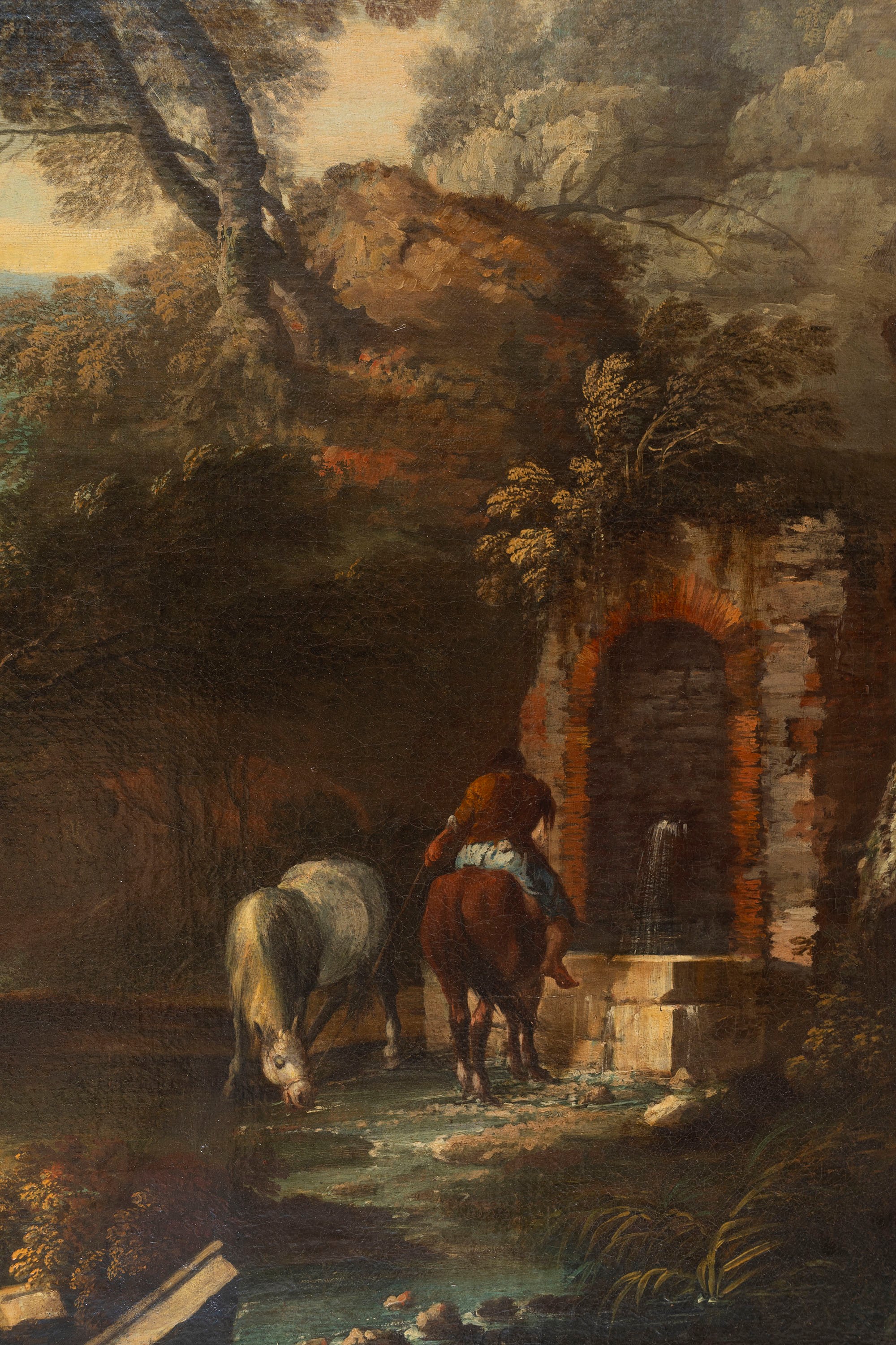 Attribuito a Frederik De Moucheron (emden 1633 – Amsterdam 1686) - Paesaggio boschivo con viandan...