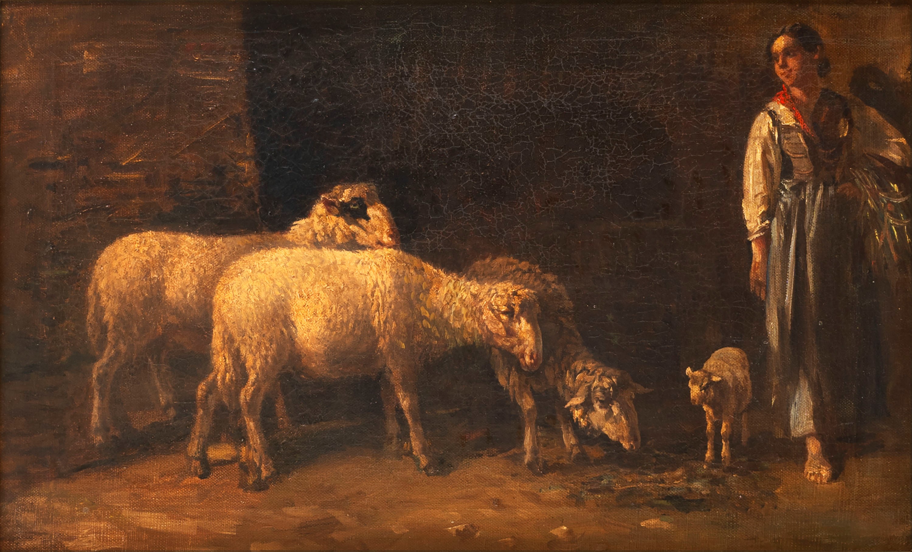 Scuola italiana, secolo XIX - Pastorella con gregge | Incanti d'Arte ...