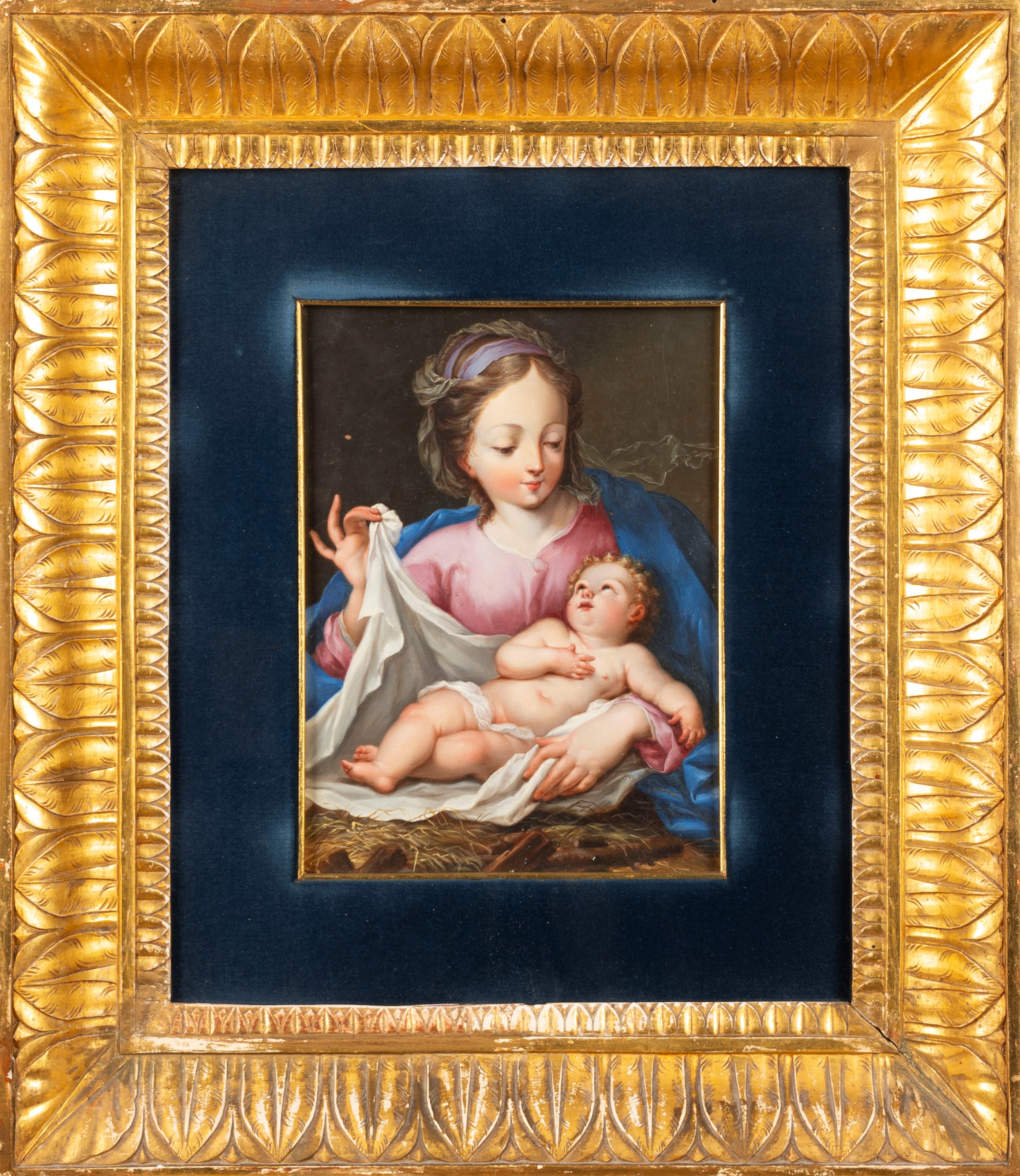 Scuola Romana, Secolo XVIII - Madonna con Bambino, olio su rame