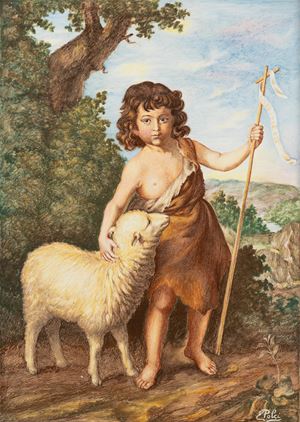 Castelli ceramic tile depicting the infant Saint John, early 20th century