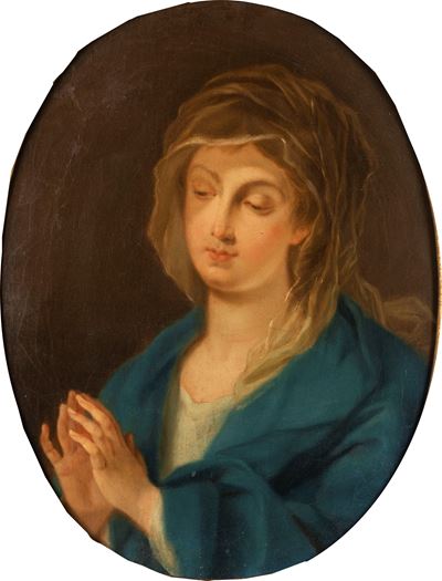 Madonna orante, olio su tela in ovale
