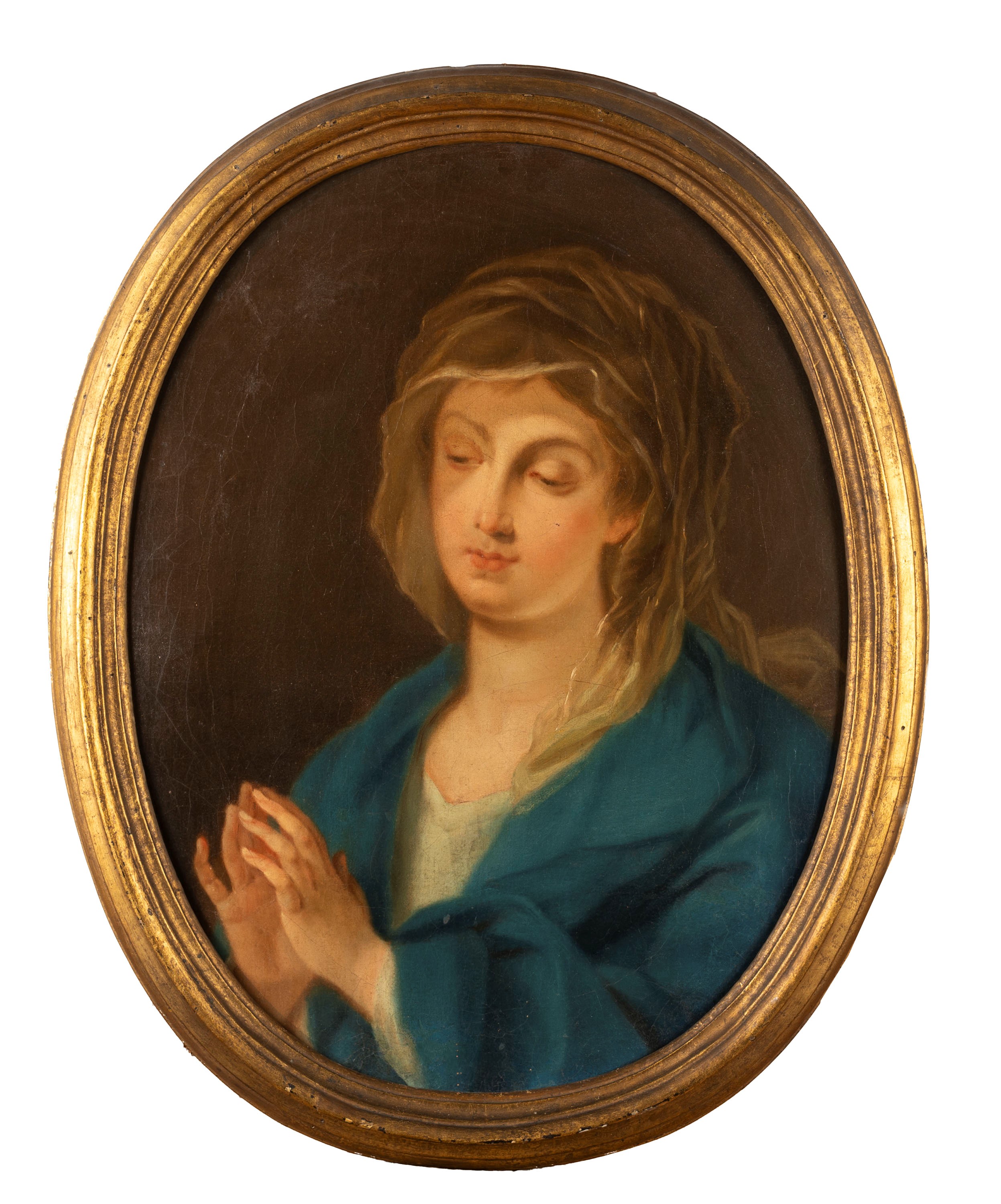 Scuola Romana, Secolo XVIII - Madonna orante, olio su tela in ovale