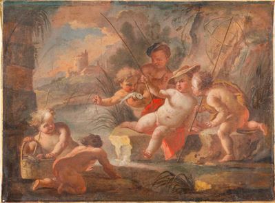 Autore Ignoto, Giochi di putti, olio su tela
