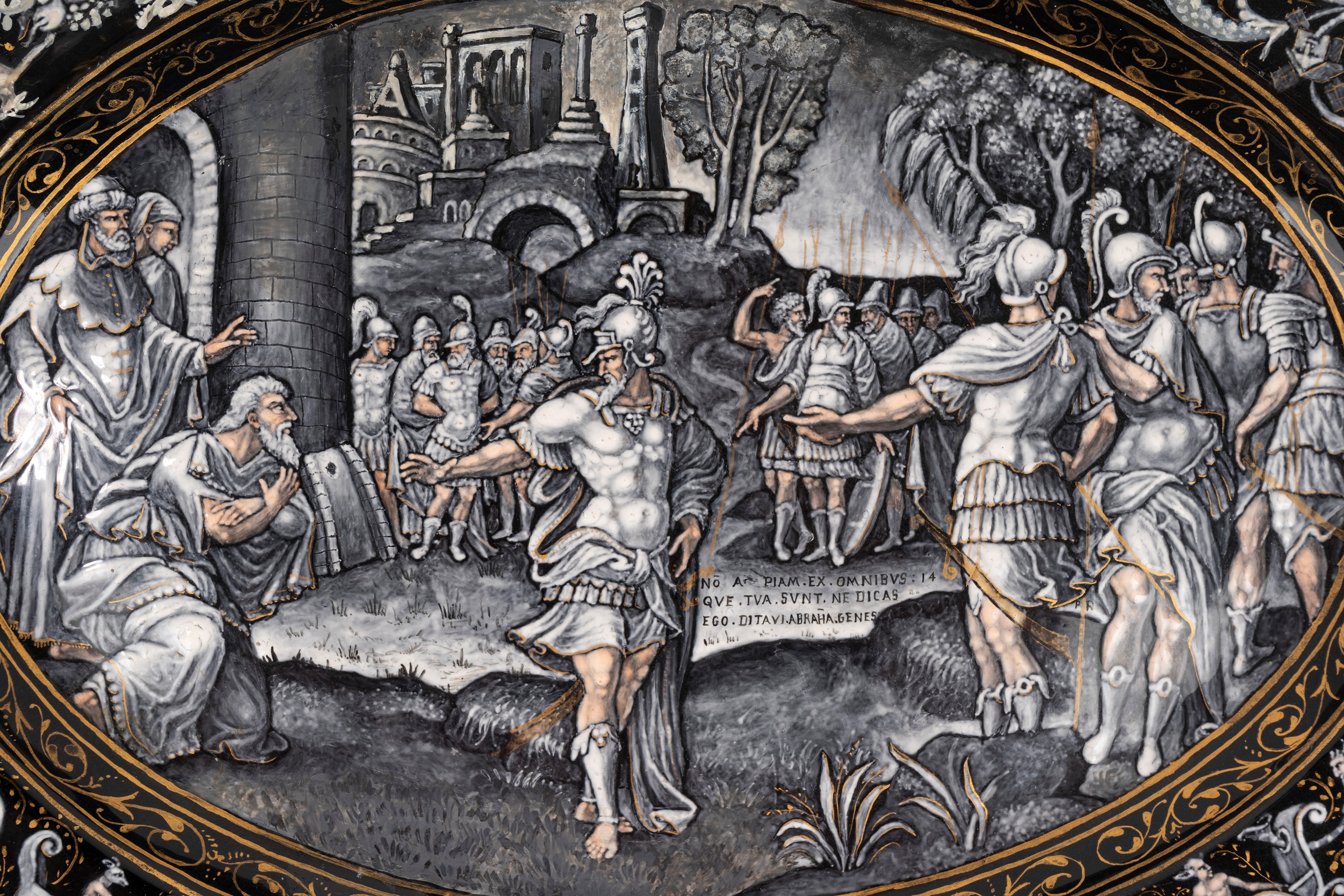 Attribuito a Pierre Reymond (1513-1584) - Piatto Ovale in Smalto di Limoges Raffigurante Abramo R...