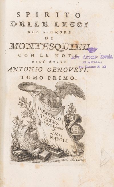 Spirito delle Leggi con le Note Dell'abate Antonio Genovesi.