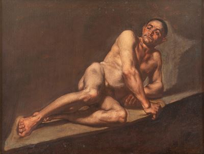 Autore Ignoto, Studio di nudo virile disteso, olio su tela