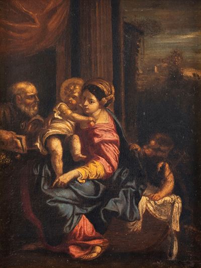 Sacra Famiglia con San Giovannino, olio su tela