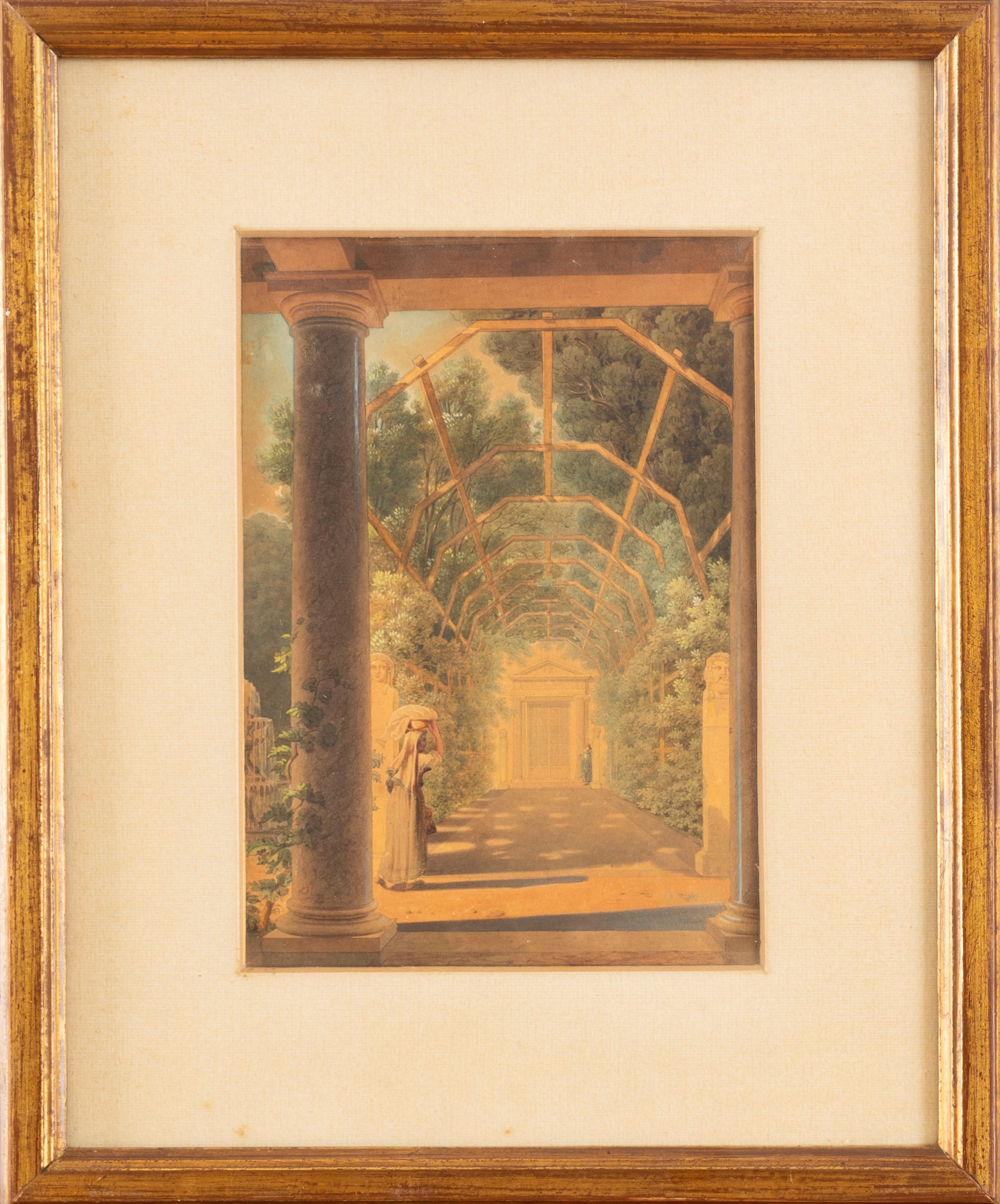 jules-fréDéric Bouchet - Veduta del giardino di Villa Albani a Roma, acquerello su carta