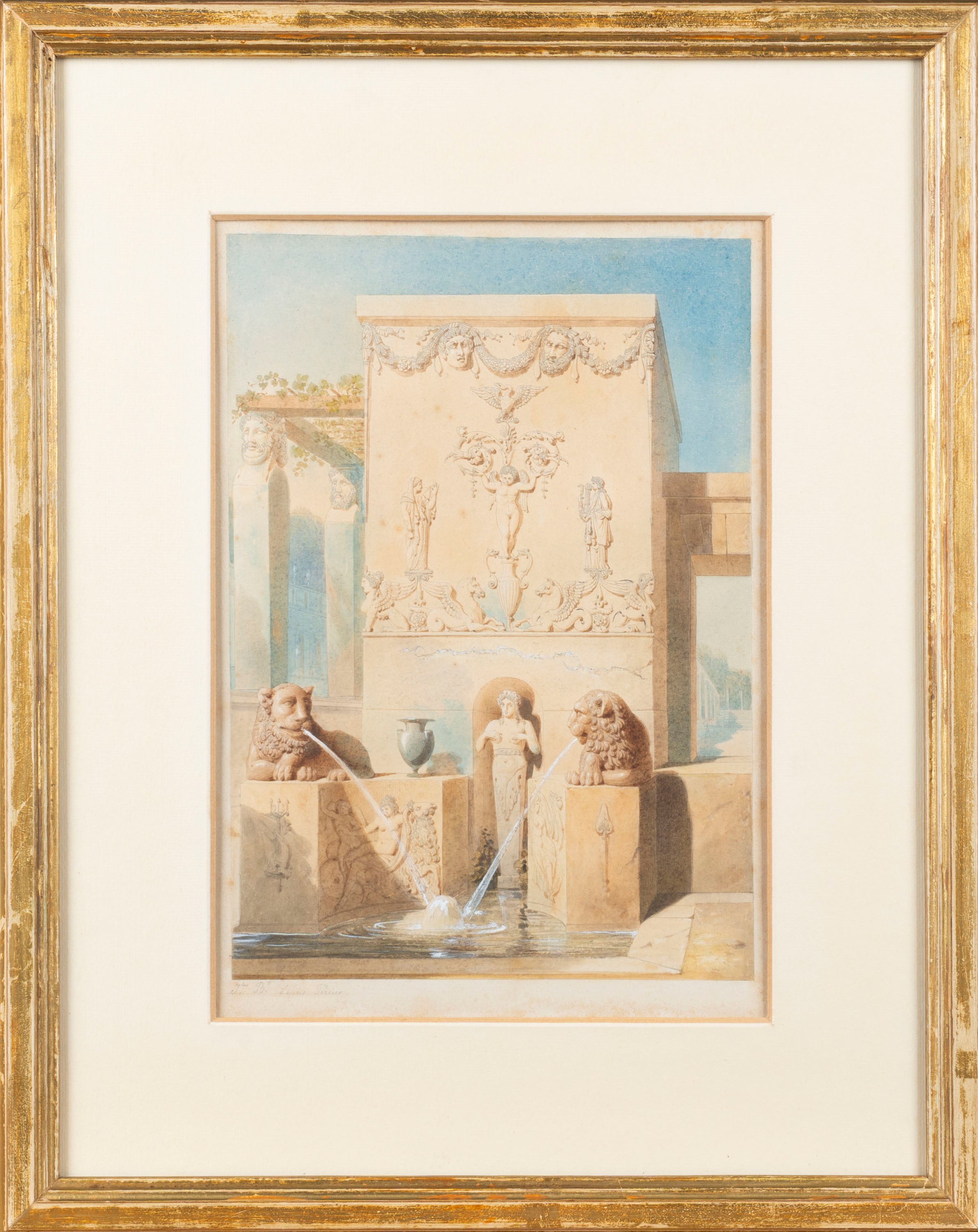 jules-fréDéric Bouchet - Fontana monumentale - matita, penna, inchiostro e acquerello su carta