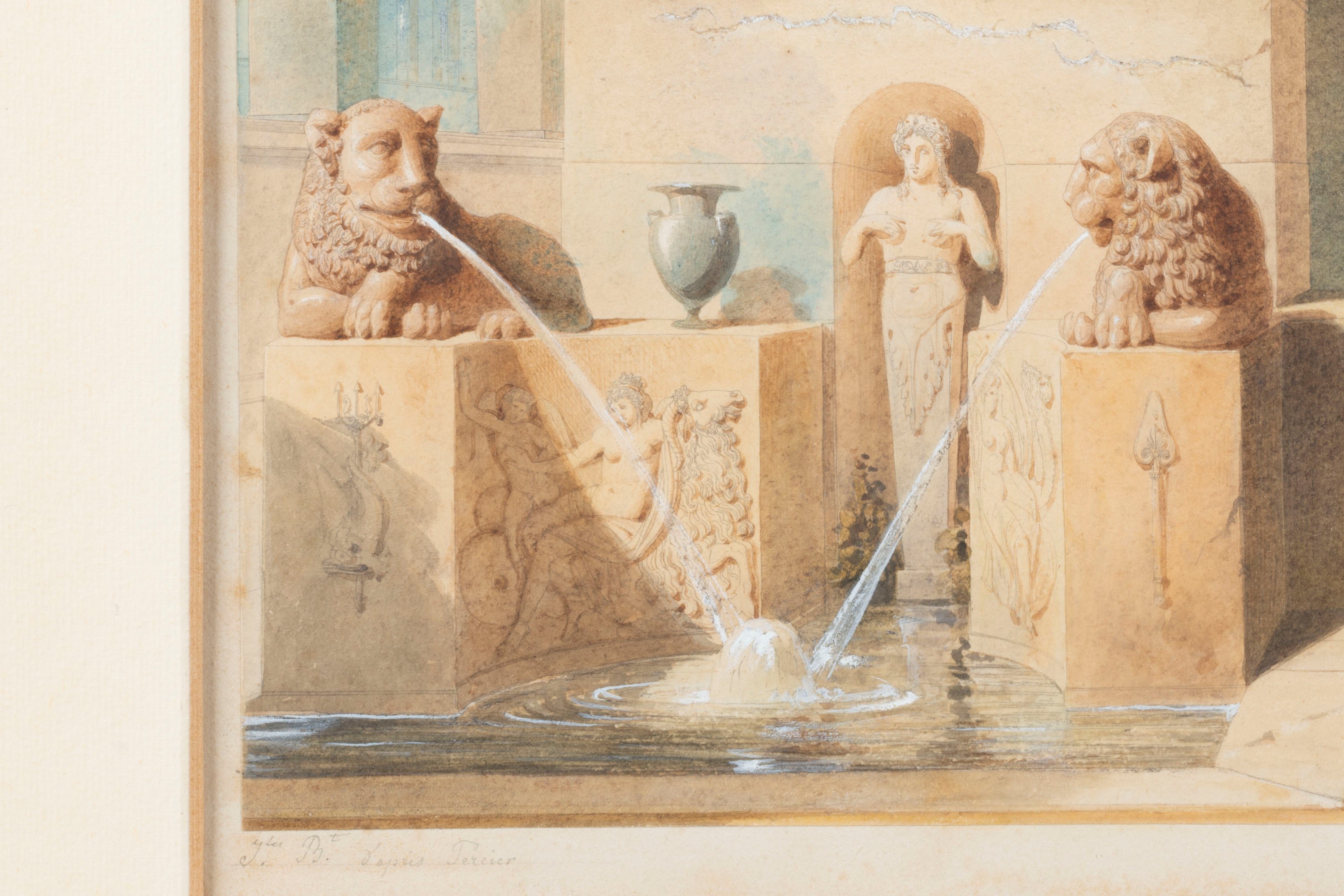 jules-fréDéric Bouchet - Fontana monumentale - matita, penna, inchiostro e acquerello su carta
