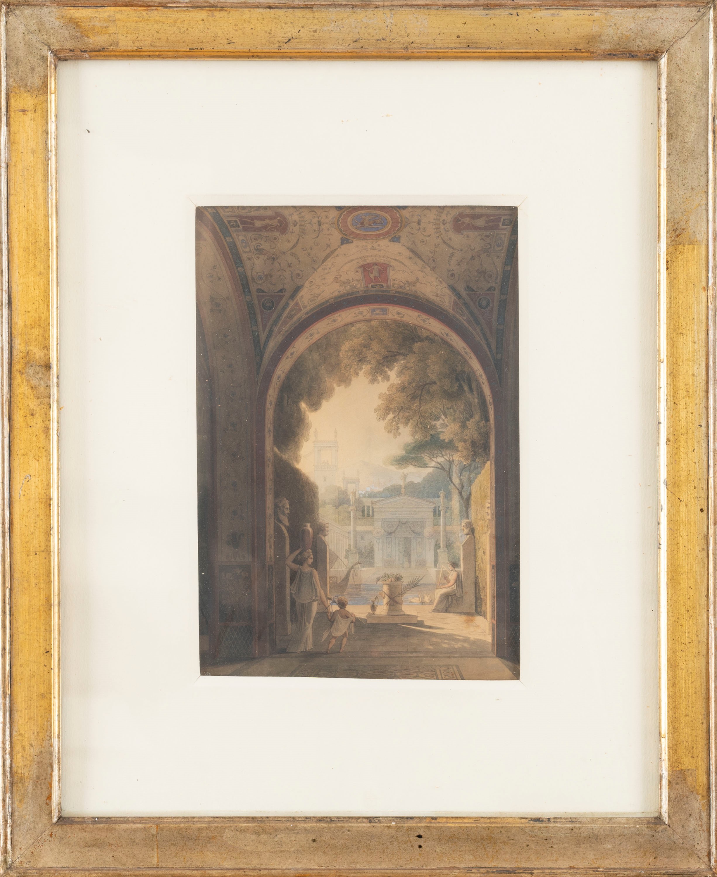 jules-fréDéric Bouchet - Studio per veduta di città classica, penna, inchiostro e acquerello su c...