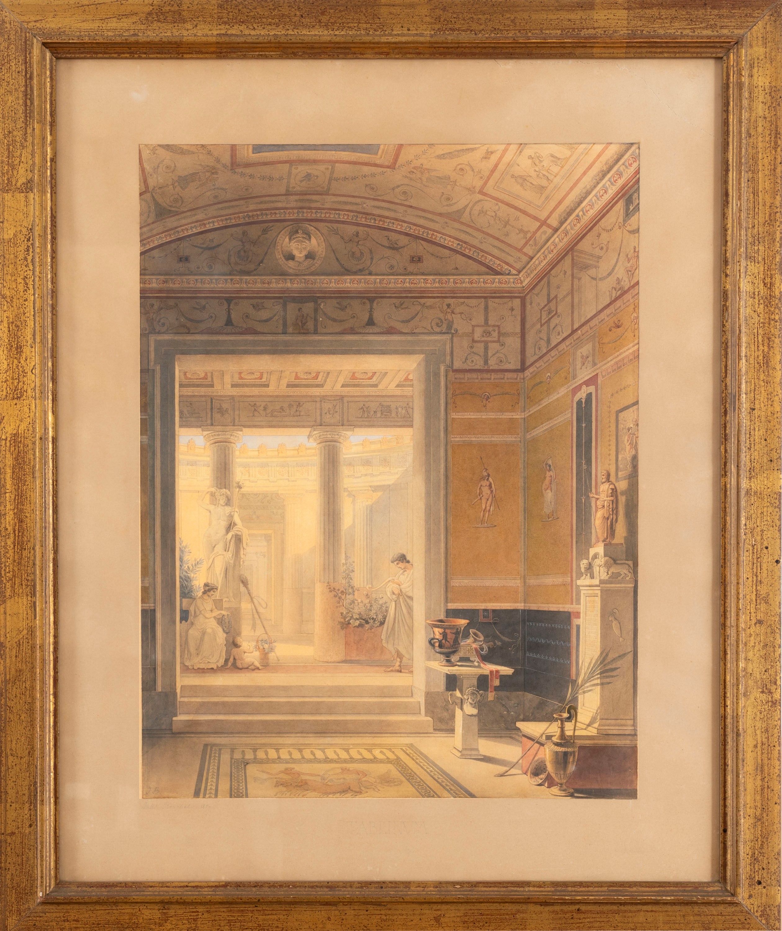 jules-fréDéric Bouchet - Tablino di una villa pompeiana, penna, inchiostro e acquerello su carta