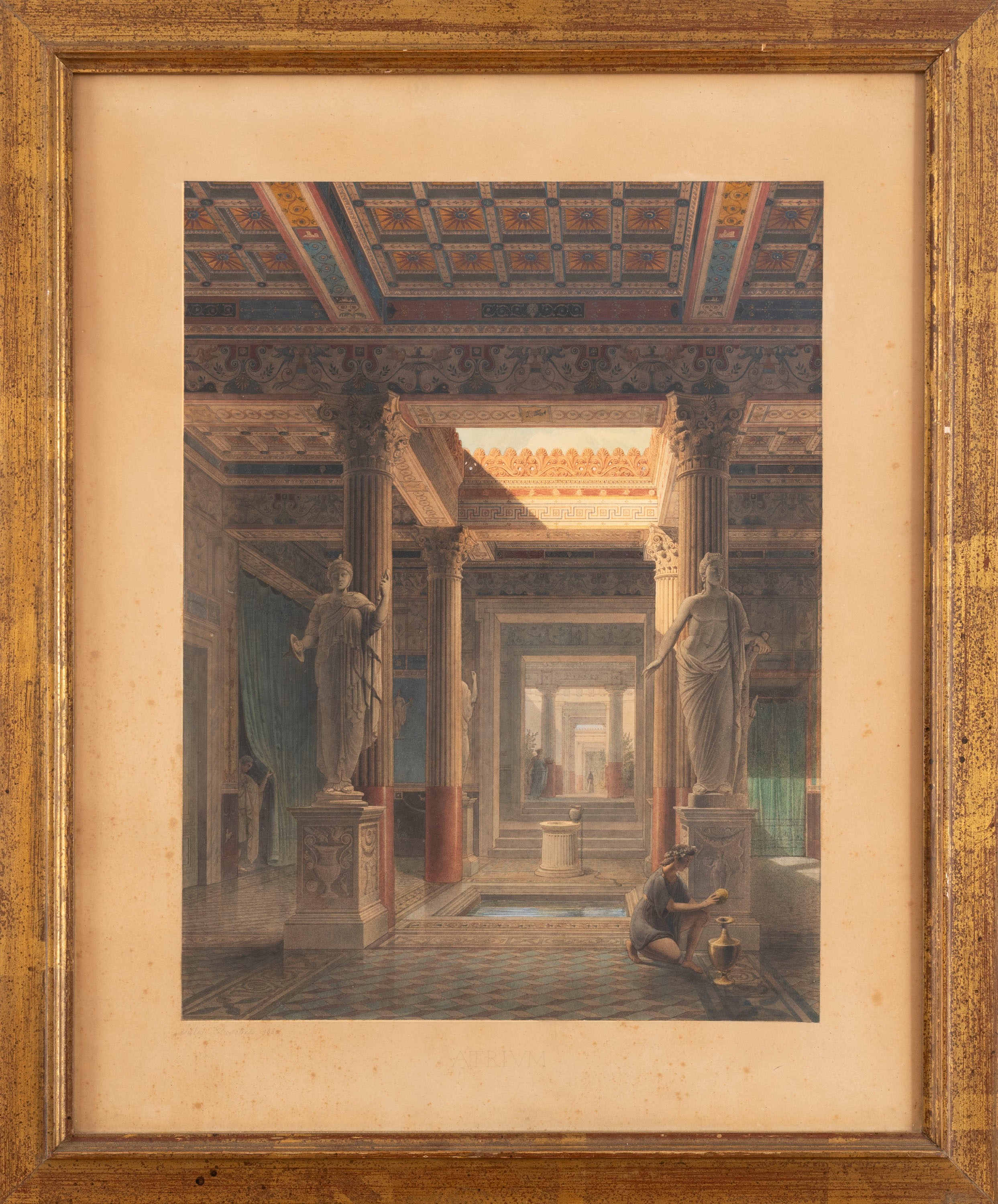 jules-fréDéric Bouchet - Atrio della casa del poeta tragico a Pompei, penna, inchiostro e acquere...
