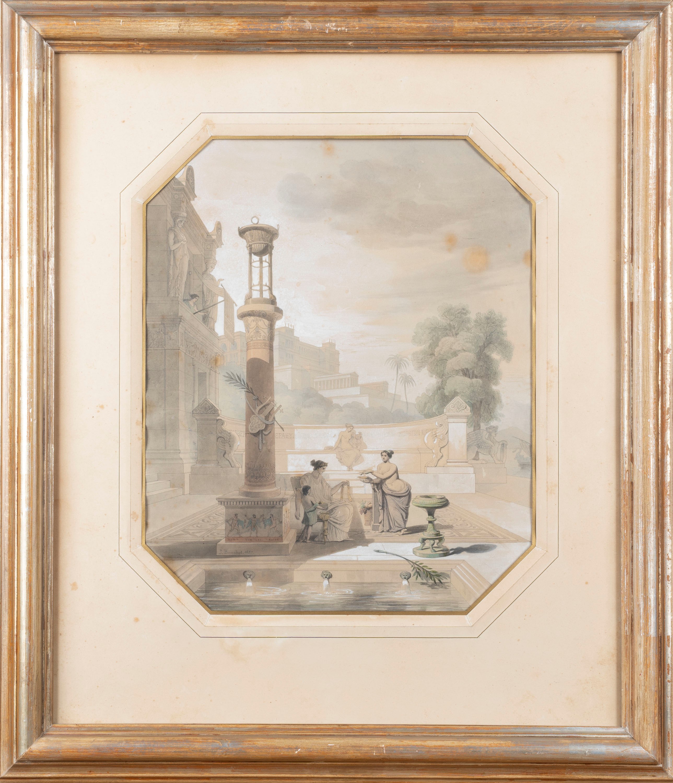 jules-fréDéric Bouchet - Terme di una villa pompeiana, penna, inchiostro e acquerello su carta